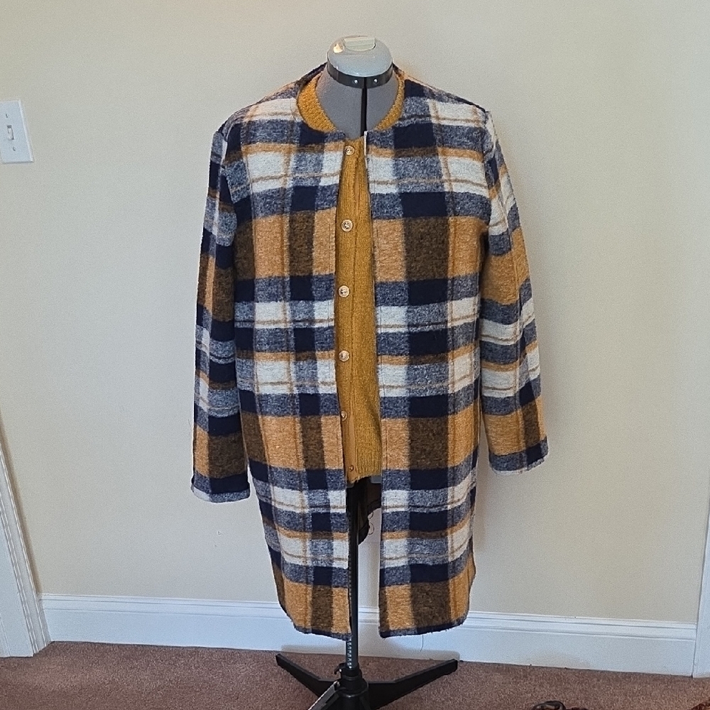 Plaid Jacket - Blue, White, and Gold